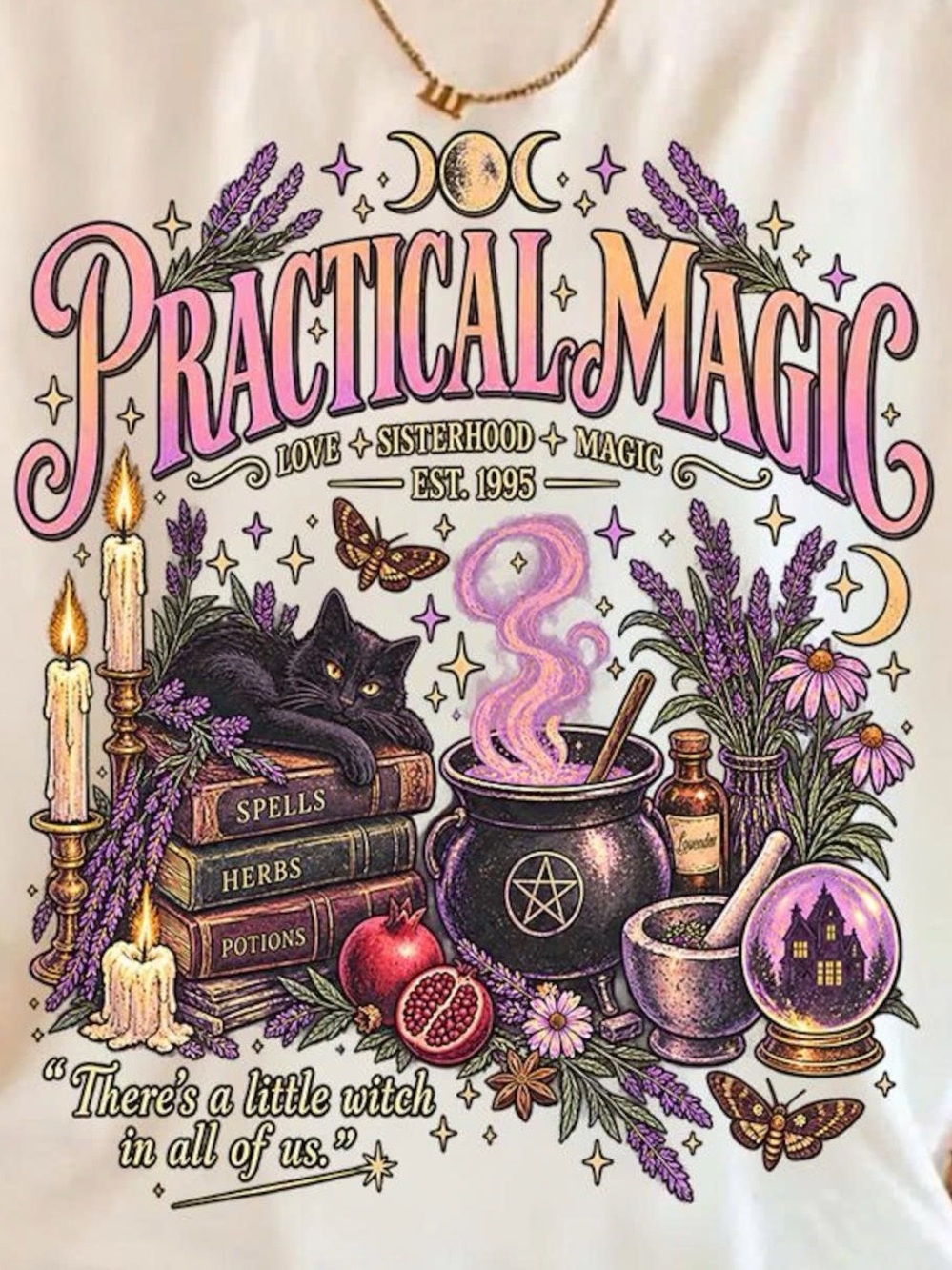 Practical Magic Graphic Tee - Cream with Pink & Purple Design - Picture 2 of 3